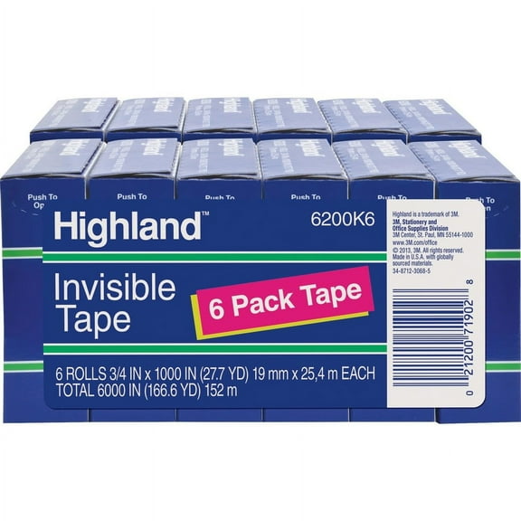 Highland 3/4"W Matte-finish Invisible Tape - 27.78 yd Length x 0.75" Width - 1" Core - 12 / Bundle - Matte Clear | Bundle of 2 Bundles