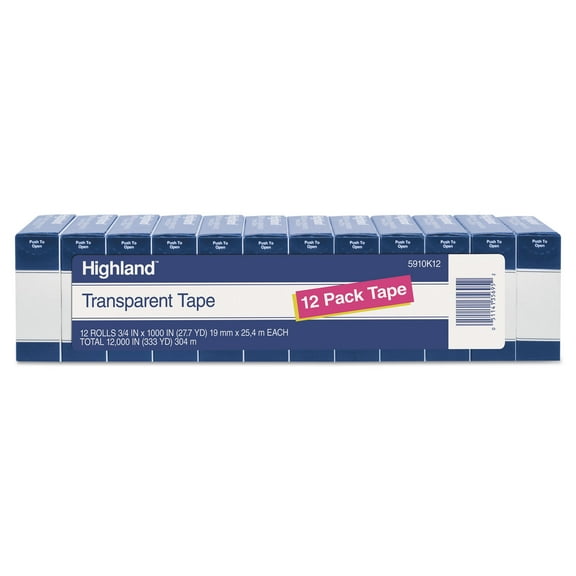 Highland 5910K12 0.75 in. x 83.33 ft. 1 in. Core Transparent Tape - Clear (12/Pack)