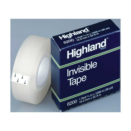 Highland Invisible Permanent Mending Tape 1/2" x 1296" 1" Core Clear 6200121296