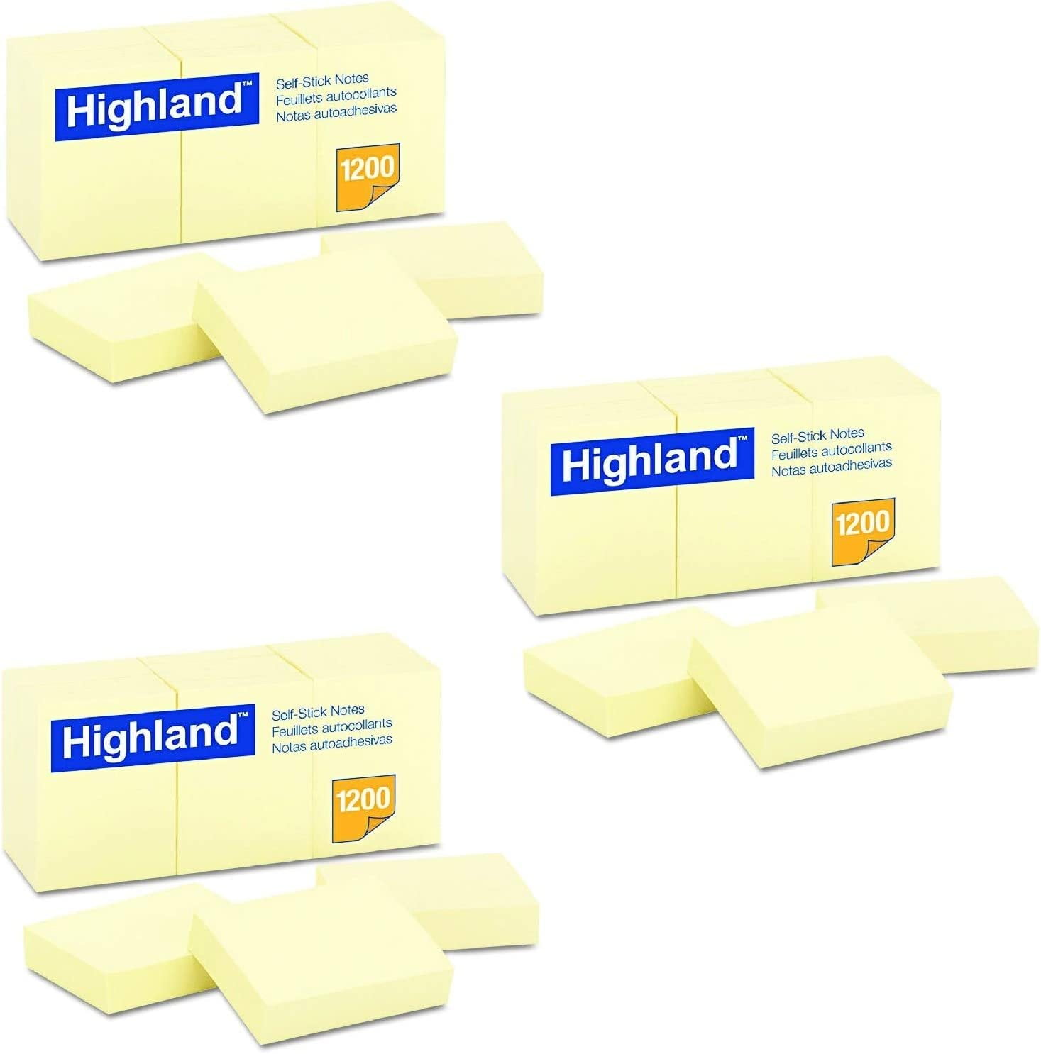 Highland 6539YW Self-Stick Notes, 1 1/2 x 2, Yellow, 100-Sheet Pack of 36