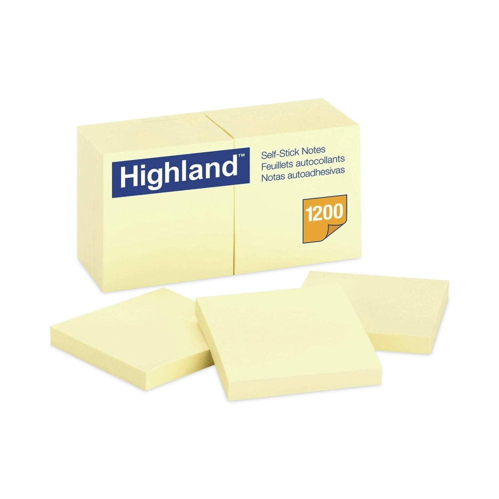 Highland 6549 Self-Stick Notes, 3 x 3, Yellow, 100 Sheets, 12 Pack ...