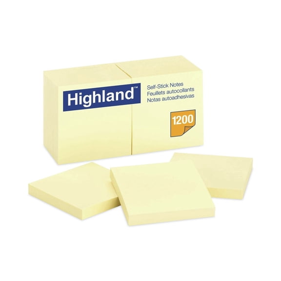 Highland 6549 Self-Stick Notes, 3 X 3, Yellow (100-Sheet, 12/Pack)