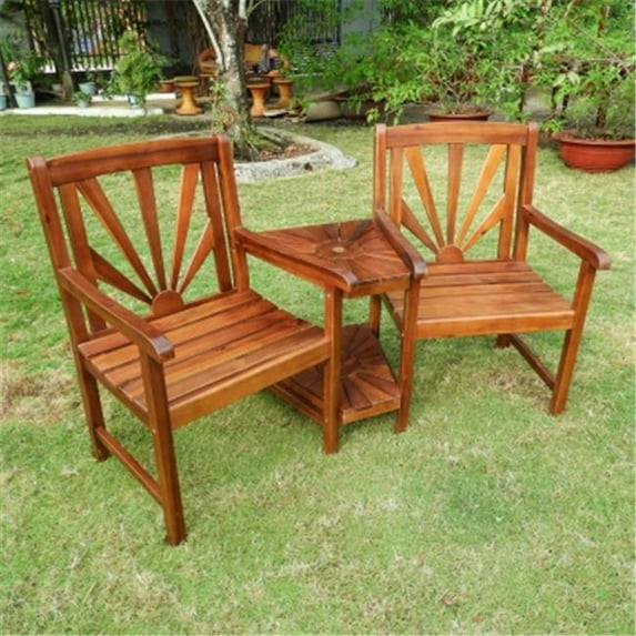 Highland Acacia Sapporo Tete-a-Tete Double Conversational Chair, Stain