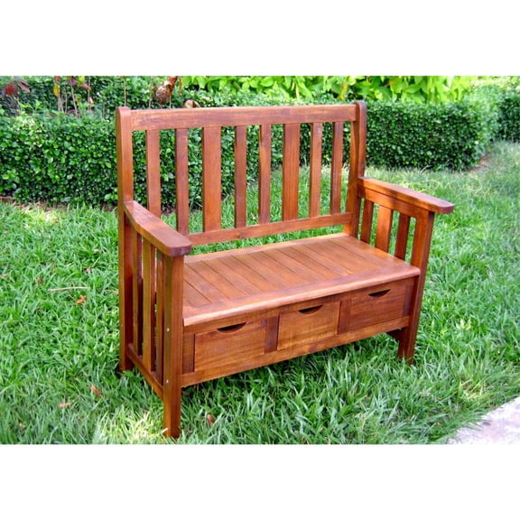 International Caravan Lexington Wood Storage Patio Bench
