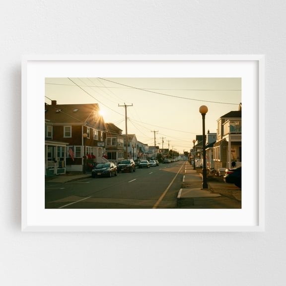 Highland Avenue, Hampton Beach - Hampton New Hampshire Photography Beach House Sunset Coastal Vintage Street Photography Architecture Scenic White Framed Wall Art Print 5 x 7 inches