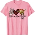 thumbnail image 1 of Highland Beef Farmers Peace Love Highland Cows Softstyle Unisex T-Shirt,Light Pink Color,Size YS, 1 of 5