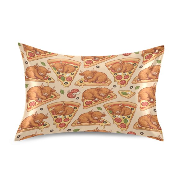 Highland Beef Pizza Pattern Standard Size Satin Pillowcase 20''x26'' Double-Sided Print Soft Wrinkle Resistant