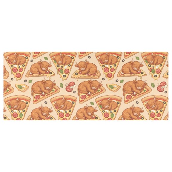 Highland Beef Pizza Pattern Stretch Fitted Tablecloth 2.5x6ft Elastic Wrinkle Resistant Cover
