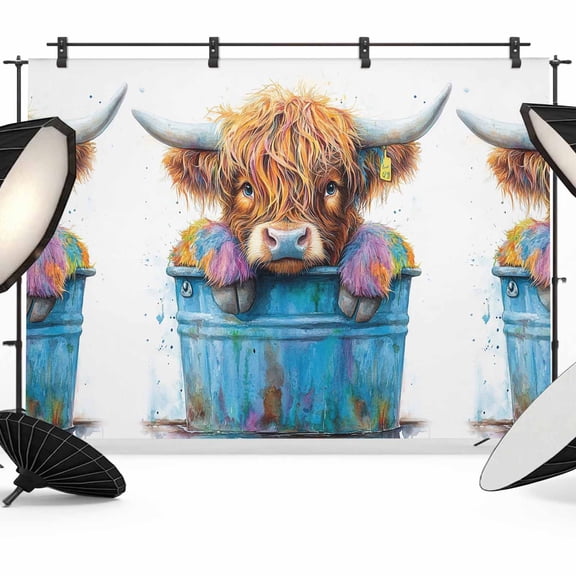 Highland Cattle Backdrop for Photography, Farmhouse Cow Funny Animal Photo Backdrop Portrait Background Party Banner Photo Backgrounds for Studio Booth Props, 7x5ft