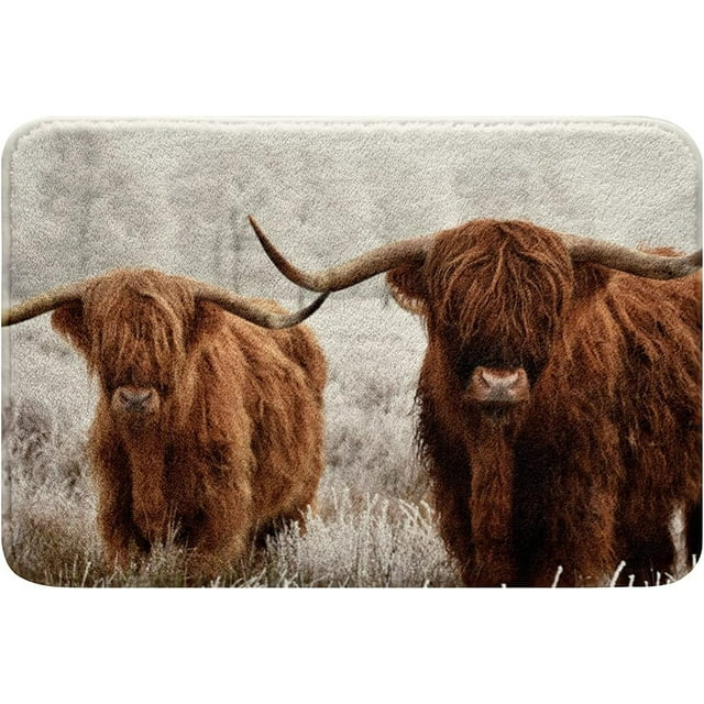 Highland Cattle Bath Rugs for Bathroom Brown Bull Print Bath Carpet