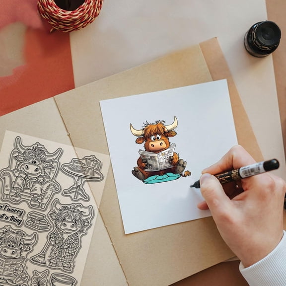 Highland Cattle Clear Stamps for Scrapbooking Housework Highland Cattle Silicone Stamps Funny Animals Transparent Stamp for Card Making DIY Embossing Journaling