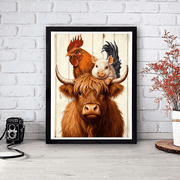 Highland Cattle Diamond Art Kits for Adults, Chicken Diamond Painting Kits for Beginner, Full Drill DIY 5D Pig Diamond Dots Gem Art Craft Kit for Home Decor 12X16 inch