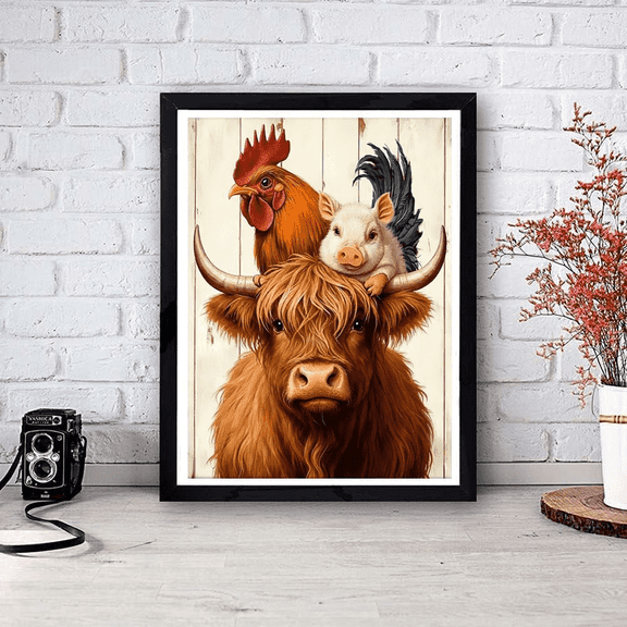 Highland Cattle Diamond Art Kits for Adults, Chicken Diamond Painting Kits for Beginner, Full Drill DIY 5D Pig Diamond Dots Gem Art Craft Kit for Home Decor 12X16 inch