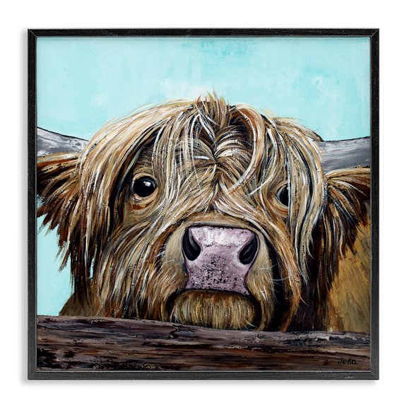 Stupell Industries Southwestern Highland Cattle Farm Animal Face Black Framed Giclee Art, 12 x 12, by Jen Seeley