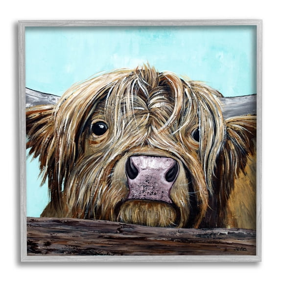 Highland Cattle Farm Animal Face Animals & Insects Painting Gray Framed Art Print Wall Art