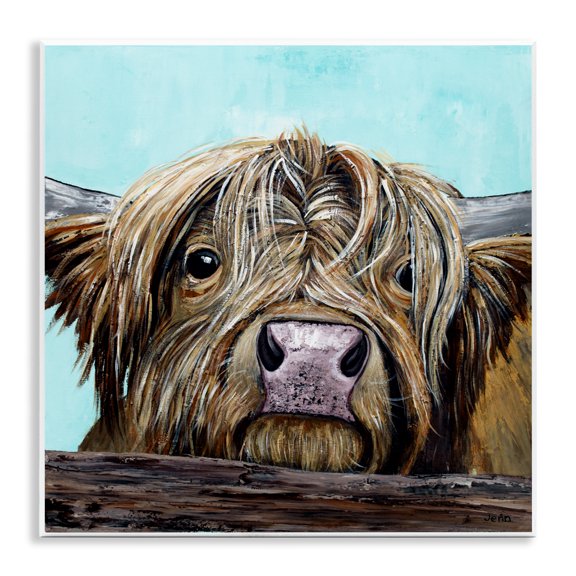 Stupell Industries Southwestern Highland Cattle Farm Animal Face Wall Plaque Art, 12 x 12, by Jen Seeley