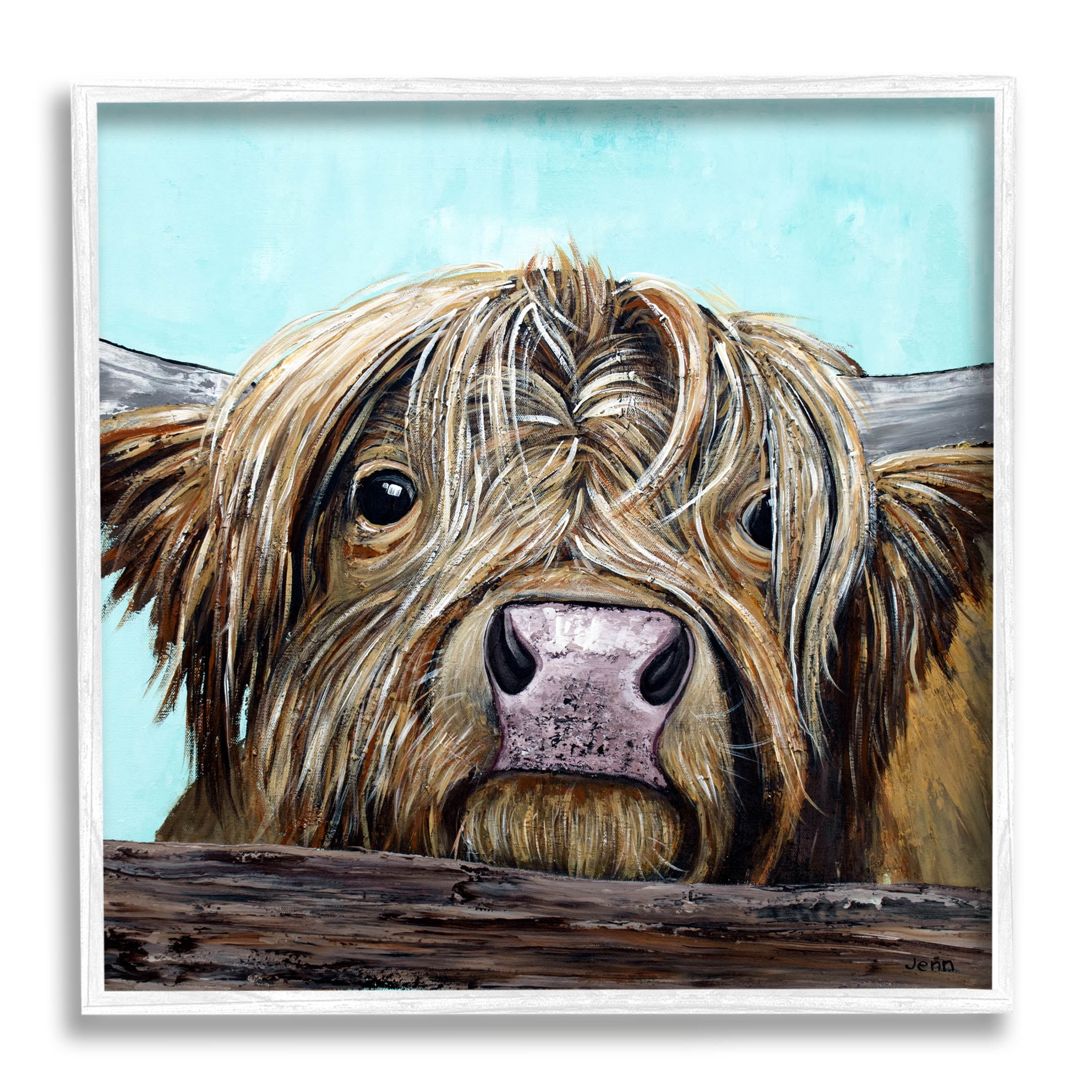 Highland Cattle Farm Animal Face Animals & Insects Painting White Framed Art Print Wall Art