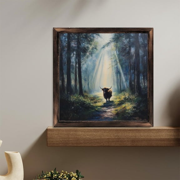 Highland Cattle Forest Sunlight Rays Wooden Sign Wall Plaque - Vintage Art Decoration, Wall Decoration - Ideal Gift For Home Decoration, Living Room, Bathroom, Bedroom, Garden, Dining, Bar, Cafe, F