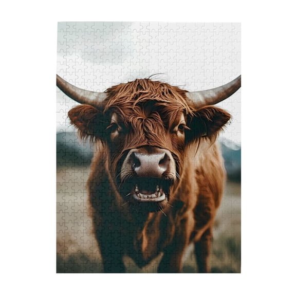 Highland Cattle Horns Mouth 500-Piece Wooden Jigsaw Puzzle for Adults, Fun & Challenging Family Brain-Teaser, Perfect Home Decor & Gift