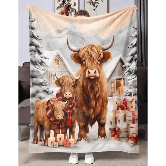 Highland Cattle Pattern Blanket, 1 Count Soft Warm Throw Blanket, Air-conditioned Room Blanket, Warm Nap Blanket for Home Office Travel Camping