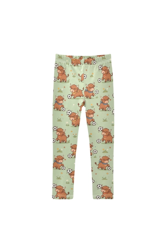 Highland Cattle Playing Soccer Printed Leggings Yoga Pants for in 4t to 10t
