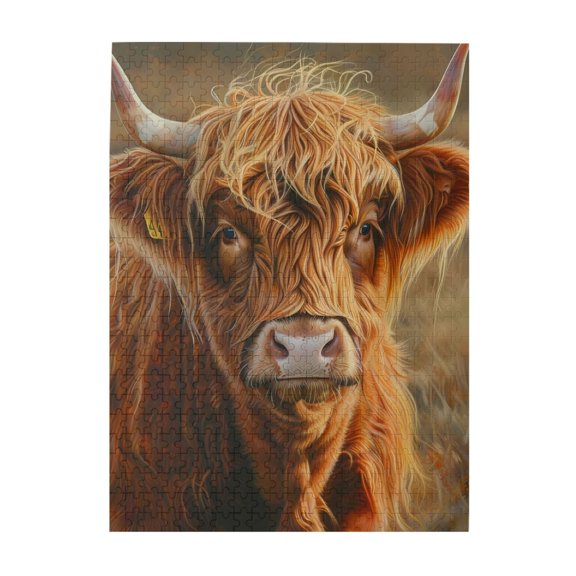 Highland Cattle Portrait 500-Piece Wooden Jigsaw Puzzle for Adults, Fun & Challenging Family Brain-Teaser, Perfect Home Decor & Gift