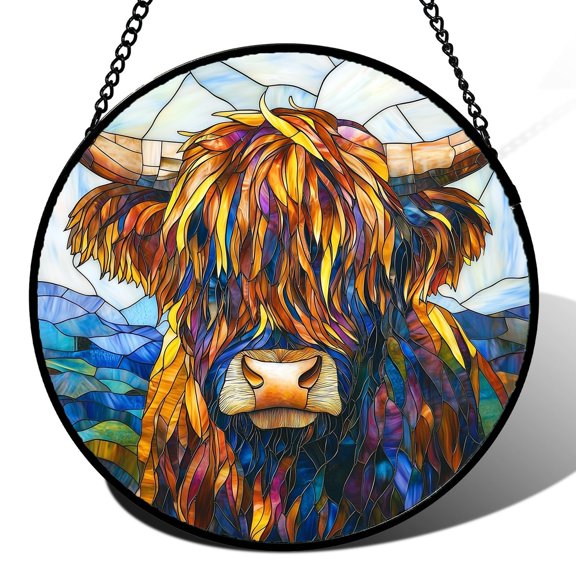 Highland Cattle Stained Glass Window Hanging for Home Decor Suncatcher