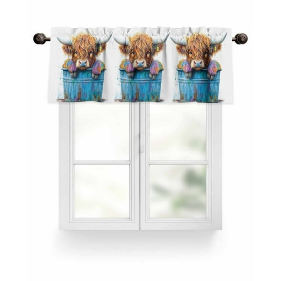 Highland Cattle Valances for Windows Farmhouse Cow Funny Animal Valance Rod Pocket Light Filtering Short Window Treatments Curtains for Kitchen Bathroom Living Room Bedroom, 1 Panel, 42 x 18 Inch