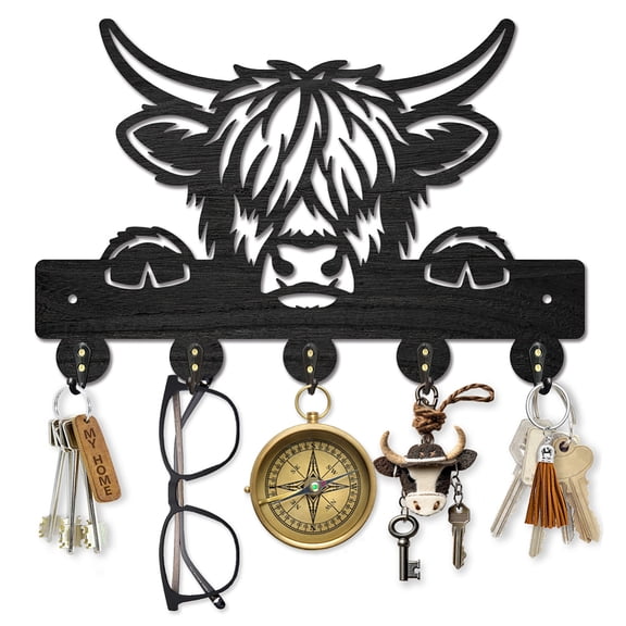 Highland Cattle Wood Key Holder 11.87.9inch Wood Farm Animal Wall Art Decor Key Holder