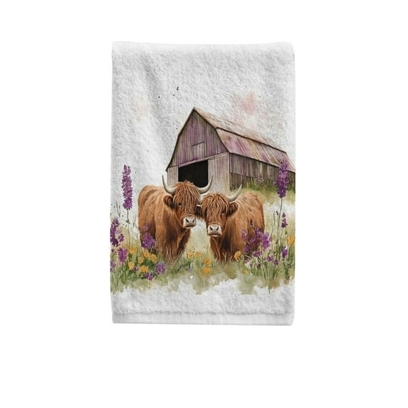 Highland Cattle in Lavenders Hand Towels for Bathroom Cotton Face Towel Decorative 15.5x29.5 inch