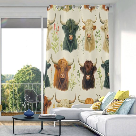 Highland Cattles Blackout Curtains 84"x52" Thermal Insulated Curtain 1 Panel