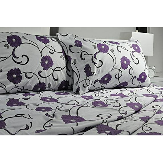 Highland Collection Printed 300 Thread Count Cotton Rich sheet Set lavender Floral Twin Size