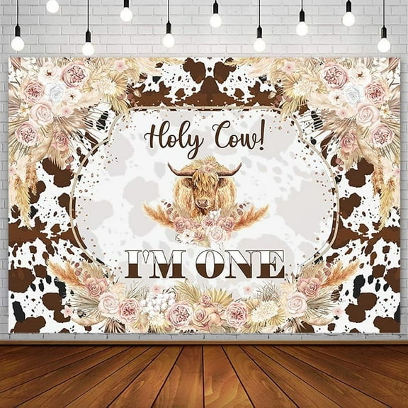 Highland Cow 1st Birthday Backdrop for Boys Girls Brown Highland Cattle Birthday Party Decorations Boho Pink Floral Highland Farm Cow Print Photography Background Banner Photo Props