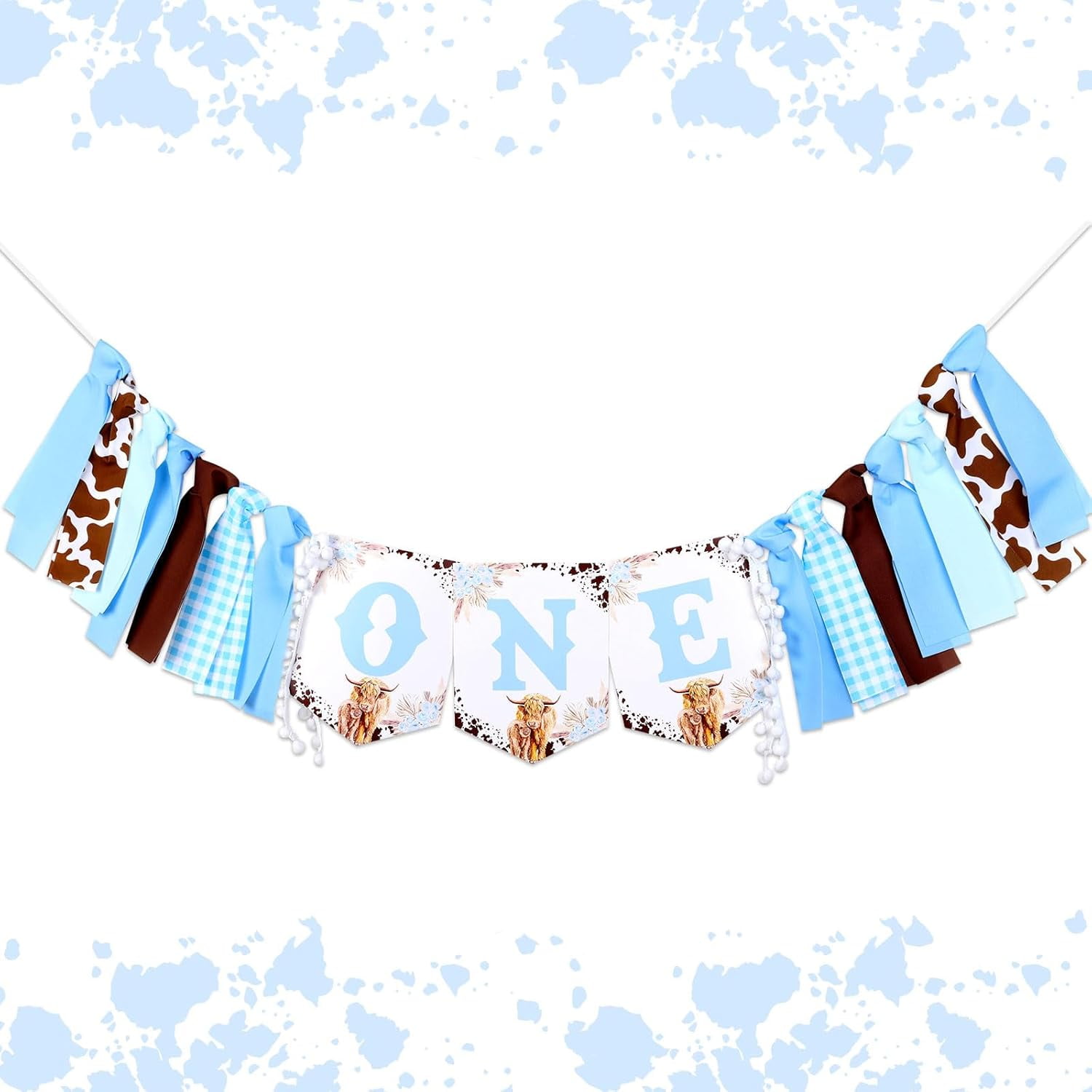 Blue "ONE" First Birthday Banner For Boys - Burlap High Chair & Wall Decor, Pre-Assembled
