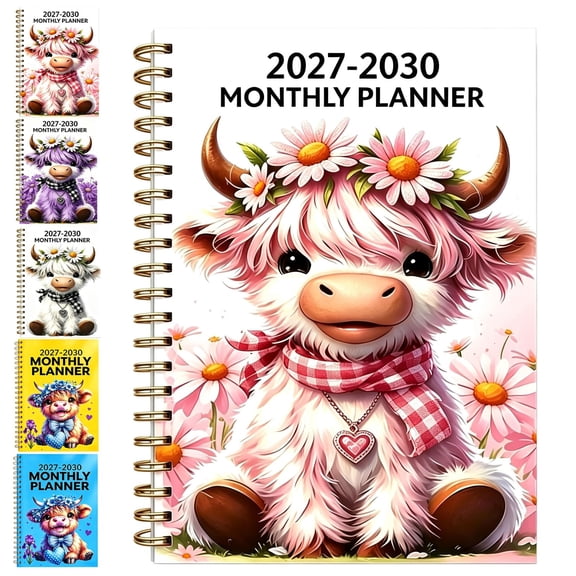 Highland Cow 2027-2030 Calendar Monthly Planner - 4 Year Planner Cow Lover Gifts, Motivational Gifts for Women Men Notebook Spiral Journal