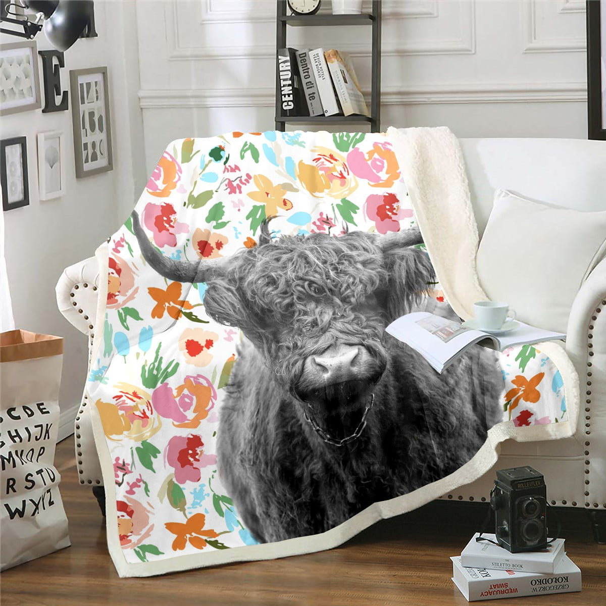 Highland Cow 40"x50" Throw Blanket for Girls,Longhorn Bull Cattle Fleece Blanket Farm Animals