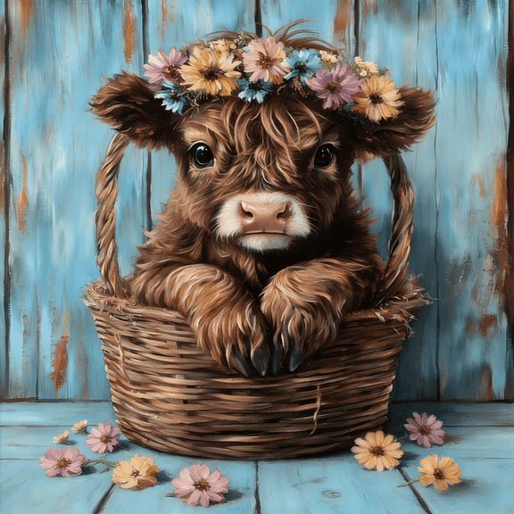Highland Cow 5D Diamond Painting Kit for Adults Flower Animal Full Round Drill DIY Diamond Art, Relaxing Craft for Beginners,Stress Relief Hobby, Handmade Gift Home Decor-12x16