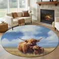 thumbnail image 1 of Highland Cow 8FT Round Area Rugs for Living Room Rustic Art Calf in A Lush Farmhouse Grassland Ultra-Thin Non-Slip Round Rugs Machine Washable Low Pile Circle Carpet for Bedroom Kitchen Nursery, 1 of 9