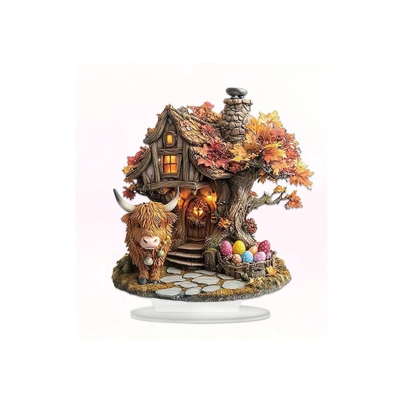 Highland Cow Acrylic Tabletop Figurine 2D Flat, Farmhouse Style Desktop Ornament For Living Room Office, Cute Animal Decor With Stand Base