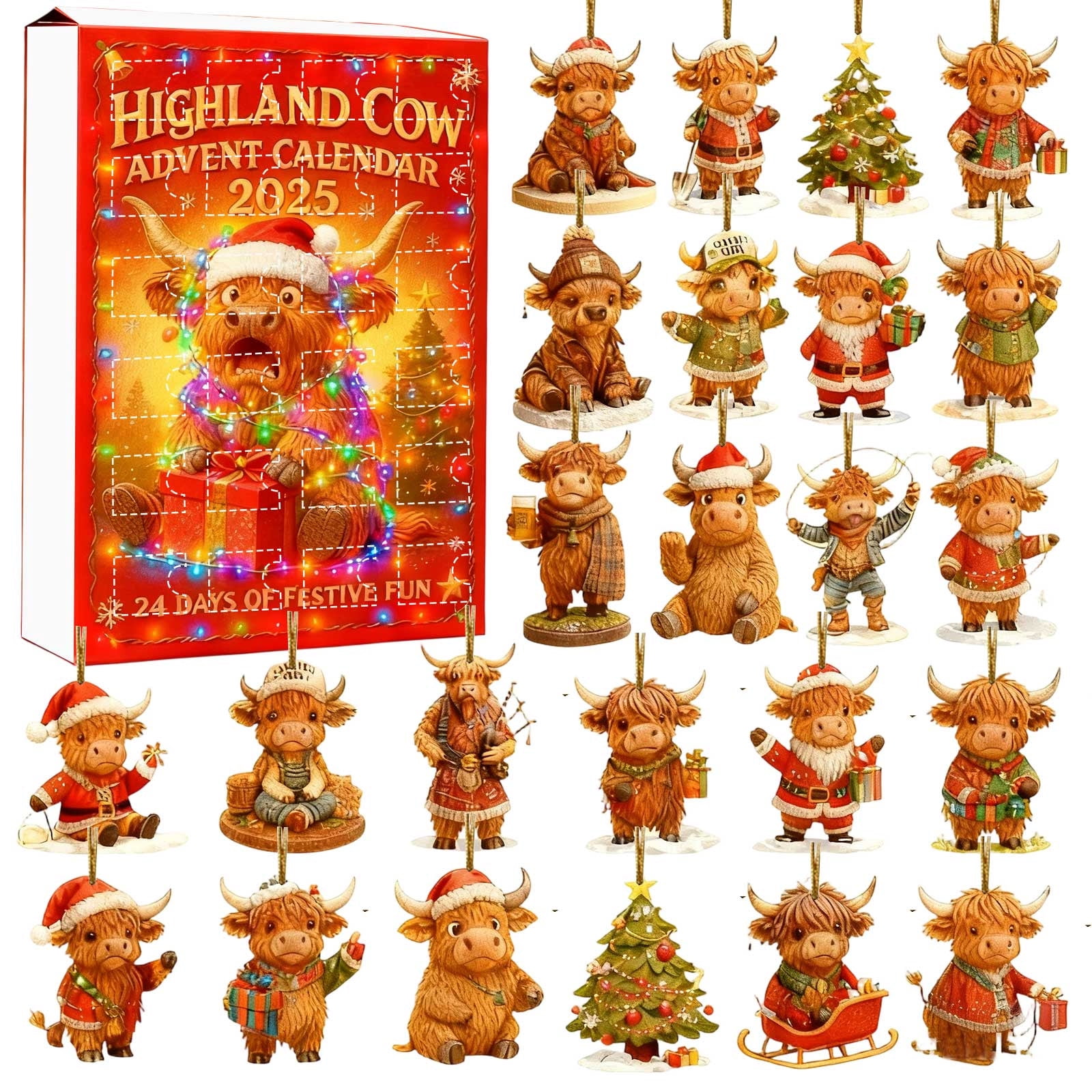 Highland Cow Advent Calendar 2025 Figurine with 24 Pcs 3D Christmas ...
