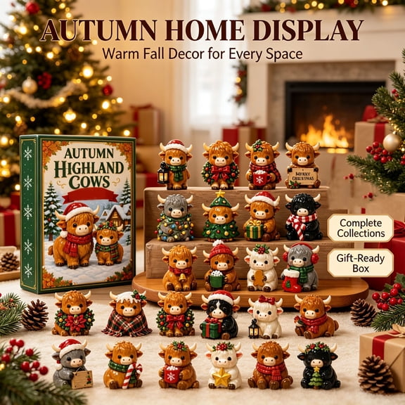 Highland Cow Advent Calendar 2026, 24 Day Christmas Countdown with 24 Mini Cow Figurines at 1.46in Each for a Desk, an Office Shelf, or a Bookshelf
