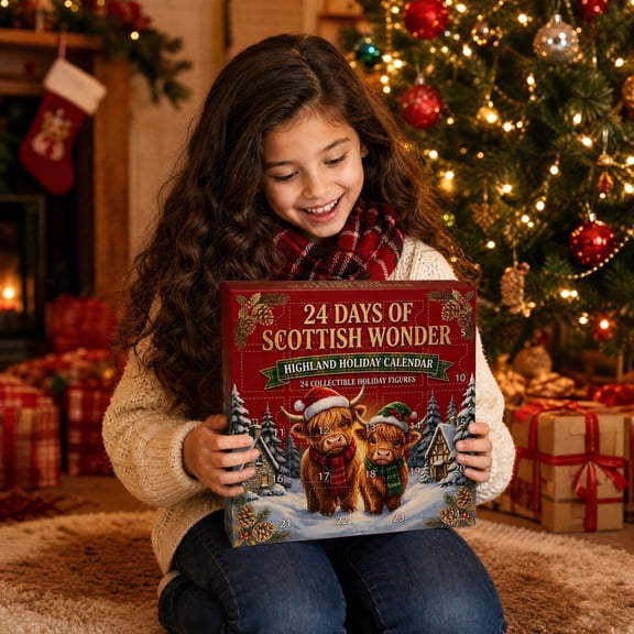 Highland Cow Advent Calendar 2026 24 Days Christmas Countdown Calendar Set, 24 Cute Collectible Cow Mini Figures, Holiday Surprise Box, for Farmhouse Holiday Decor, Cow Lovers Gift - 2D