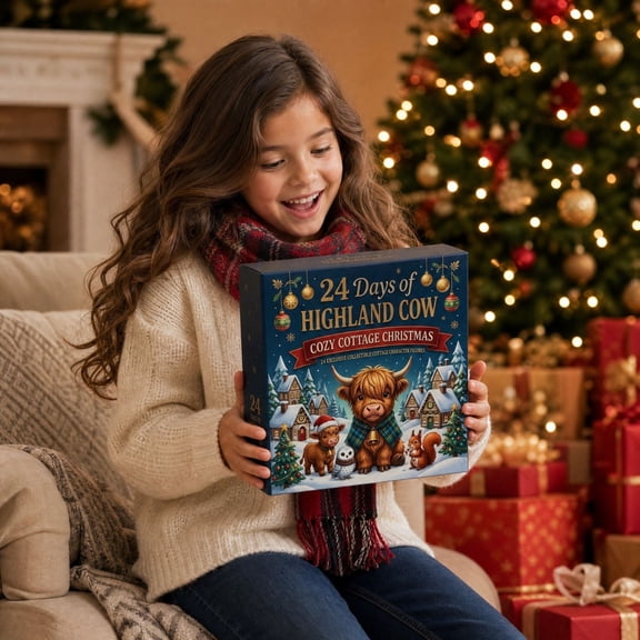 Highland Cow Advent Calendar 2026 24 Days Christmas Countdown Calendar Set, 24 Cute Collectible Cow Mini Figures, Holiday Surprise Box, for Farmhouse Holiday Decor, Cow Lovers Gift - 2D