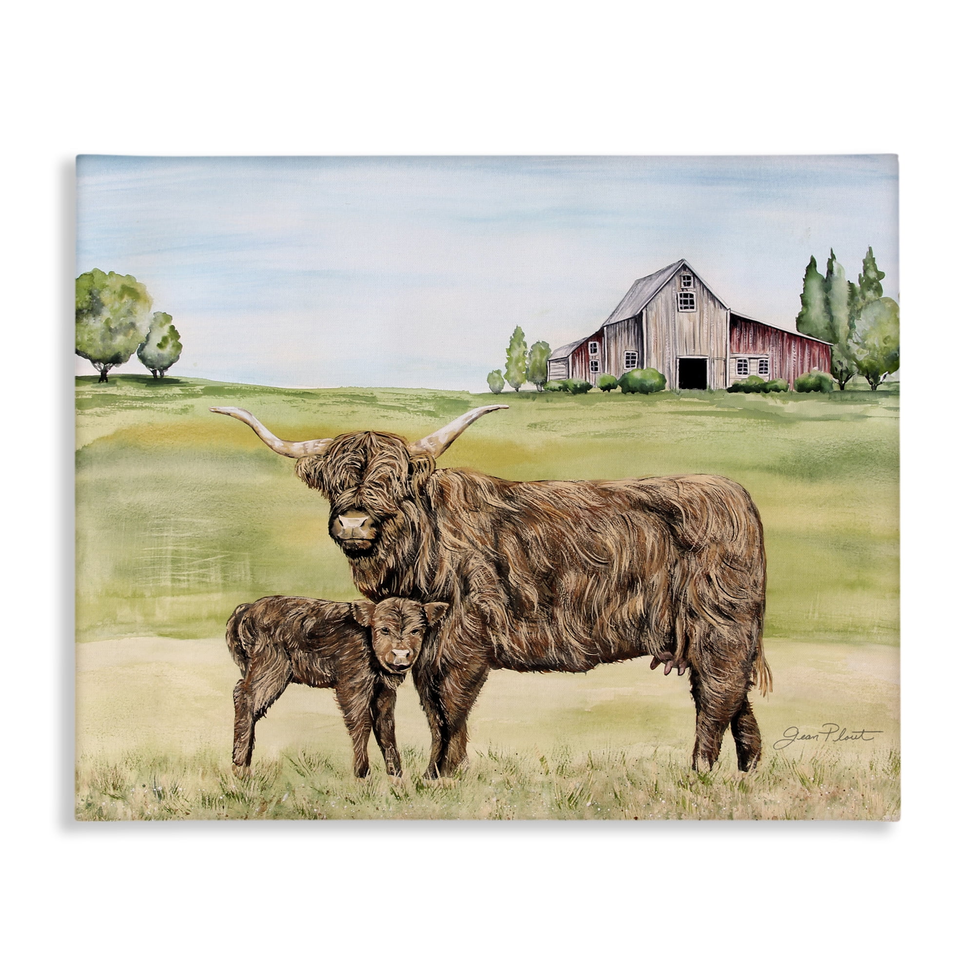 Highland Cow And Calf Canvas Wall Art, design by Jean Plout
