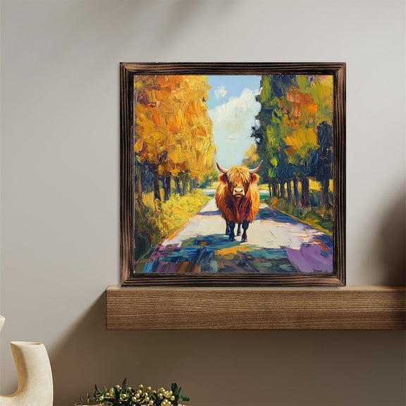 Highland Cow Autumn Road Trees Wooden Sign Wall Plaque - Vintage Art Decoration, Wall Decoration - Ideal Gift For Home Decoration, Living Room, Bathroom, Bedroom, Garden, Dining, Bar, Cafe, Festiva