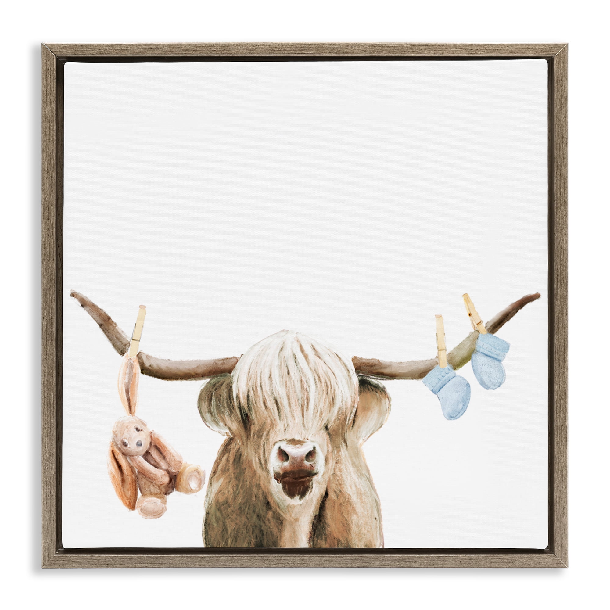Highland Cow Baby Boy Brown Framed Floater Canvas Wall Art, design by Ali Lynne