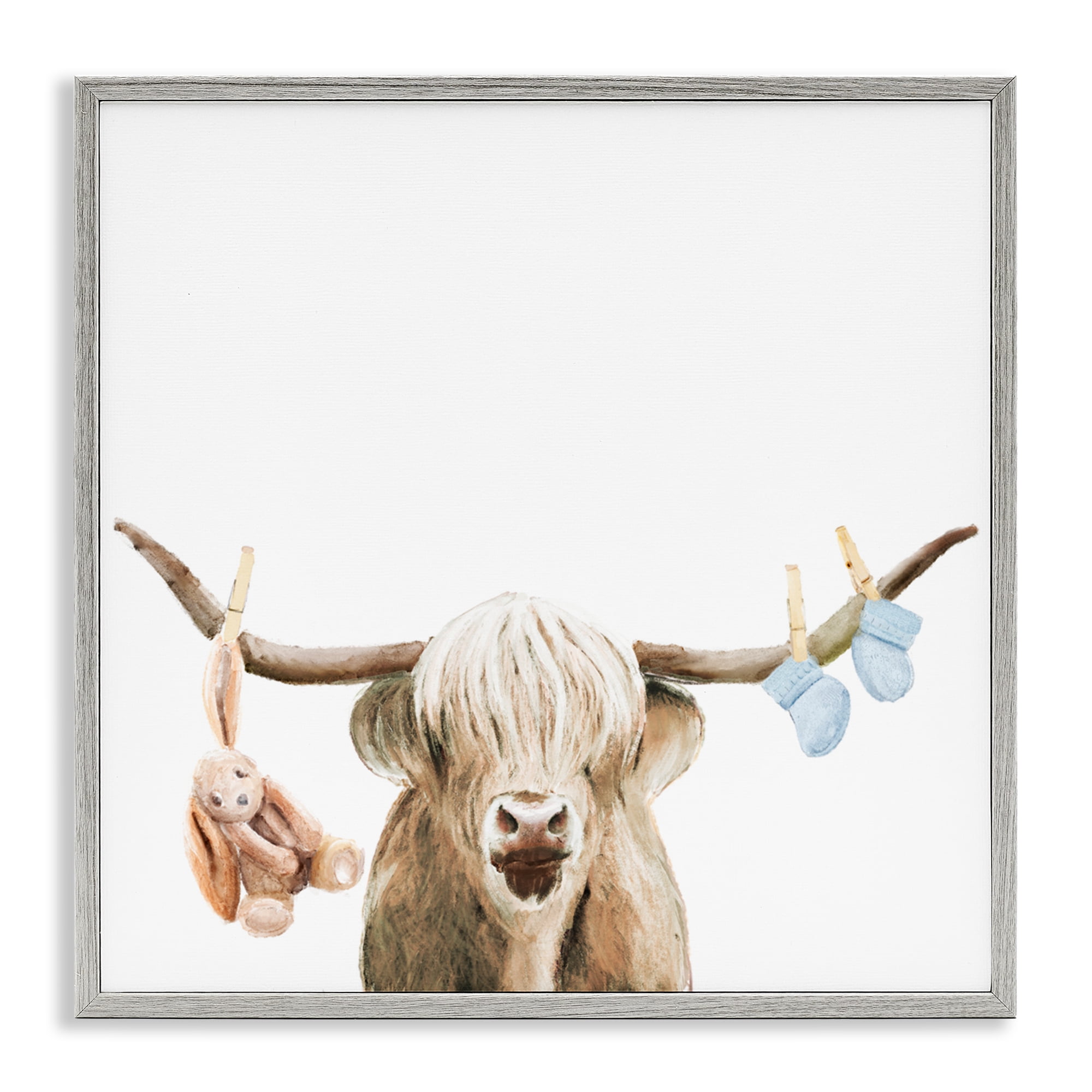 Highland Cow Baby Boy Gray Framed Giclee Art, design by Ali Lynne