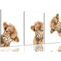 Highland Cow Baby Canvas Wall Hieng Brown Peeping Highland Cattle Wall Decor Pictures Cute and Funny Animals Paintings Posters Prints for Nursery Children's Room Bathroom Hiengwork Home Decoration