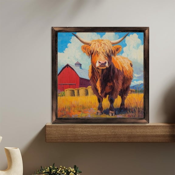Highland Cow Barn Rural Scene Sky Wooden Sign Wall Plaque - Vintage Art Decoration, Wall Decoration - Ideal Gift For Home Decoration, Living Room, Bathroom, Bedroom, Garden, Dining, Bar, Cafe, Fest
