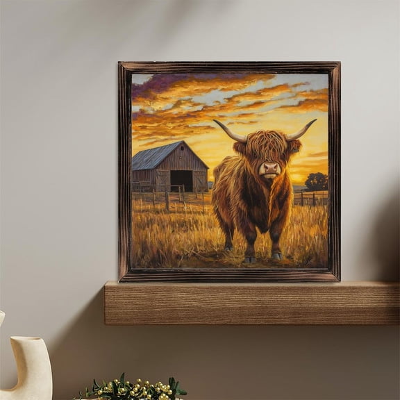 Highland Cow Barn Sunset Wooden Sign Wall Plaque - Vintage Art Decoration, Wall Decoration - Ideal Gift For Home Decoration, Living Room, Bathroom, Bedroom, Garden, Dining, Bar, Cafe, Festival Part